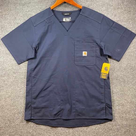 Carhartt Modern Fit Rugged Flex Scrub Top Men's Small Blue Ripstop Medical - Picture 1 of 12